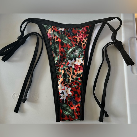 Multicolor Leopard Floral Print Halter Side Tie Cheeky Bikini Set - Picture 3 of 10